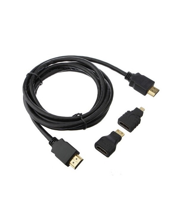 Câble HDMI 3 en 1 vers Micro HDMI + Mini HDMI + HDMI Mâle-Mâle - Longueur du câble: 1.5 m - Couleur Noir