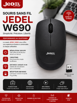 Souris Sans Fil JEDEL W690 - Noir 1 Souris Sans Fil JEDEL W690 - Noir