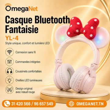 Casque Bluetooth Fantaisie YL-4 avec Oreilles LED – Rose 1 Casque Bluetooth Fantaisie YL-4 avec Oreilles LED – Rose