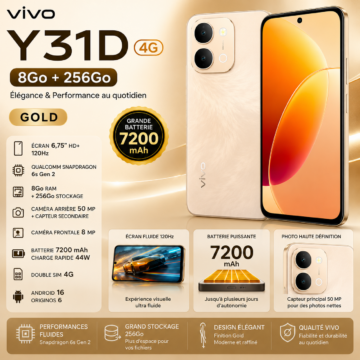 VIVO Y31D 4G 8Go + 256Go – Gold 1 VIVO Y31D 4G 8/256 Go Gold