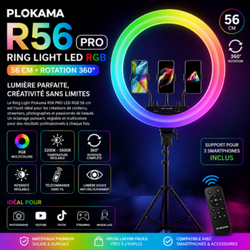 Ring Light Plokama R56 PRO LED RGB 56 cm Rotation 360° 1 Ring Light Plokama R56 PRO