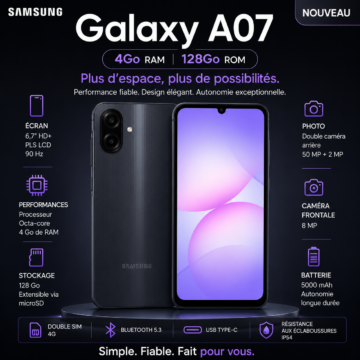 Samsung Galaxy A07 4Go / 128Go – Noir 1 Samsung Galaxy A07