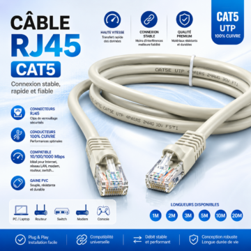 câble réseau RJ45 CAT5 1 câble réseau RJ45 CAT5