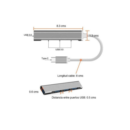 Hub C-809 4 Ports Type C Vers USB Silver