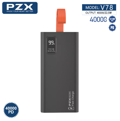 Power Bank PZX V78 40000 mAh 22,5 W avec 4 ports USB-A et port USB-C Fast Charge