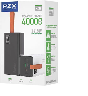 Power Bank PZX V78 40000 mAh 22,5 W avec 4 ports USB-A et port USB-C Fast Charge