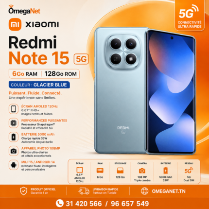 Xiaomi Redmi Note 15 5G 6Go 128Go – Glacier Blue