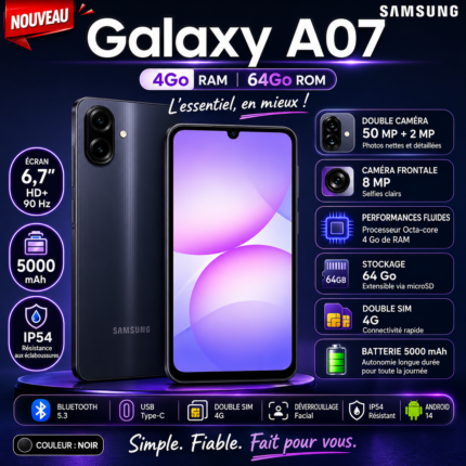 Samsung Galaxy A07 4Go / 64Go – Noir