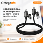HOCO U151 | Câble de Recharge 4-en-1 de 240 W – USB-C Vers iPhone/iPad