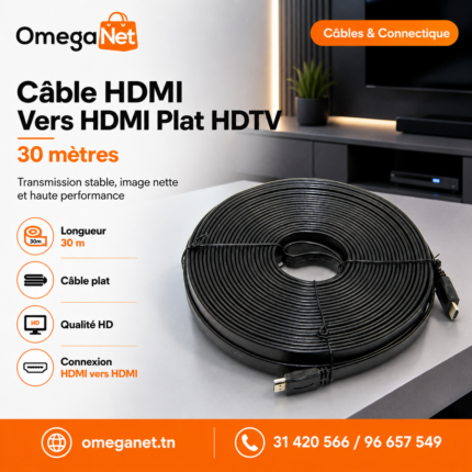 Câble HDMI Vers HDMI Plat HDTV - 30 mètres