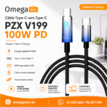 Câble Type-C vers Type-C PZX V199 100W PD Super Fast Charge 2 Câble Type-C PZX V199 100W
